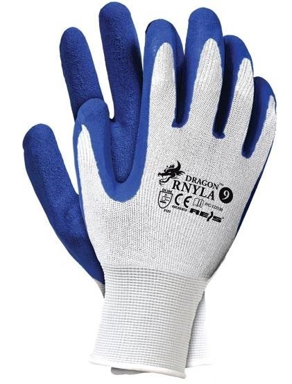 RĘKAWICE NYLONOWE POWLEKANE LATEXEM, NIEBIESKIE RNYLA 8