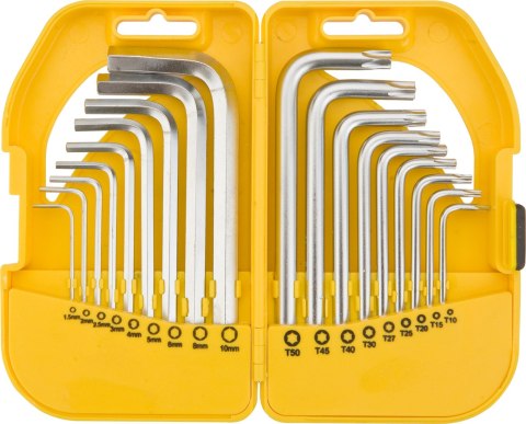 KOMPLET KLUCZY TRZPIENIOWYCH HEX I TORX KRÓTKIE 18 SZTUK