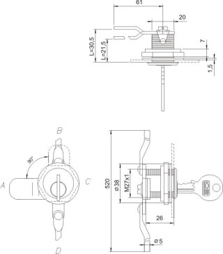ZAMEK KASETOWY NIKLOWANY ZKT 31 A-1