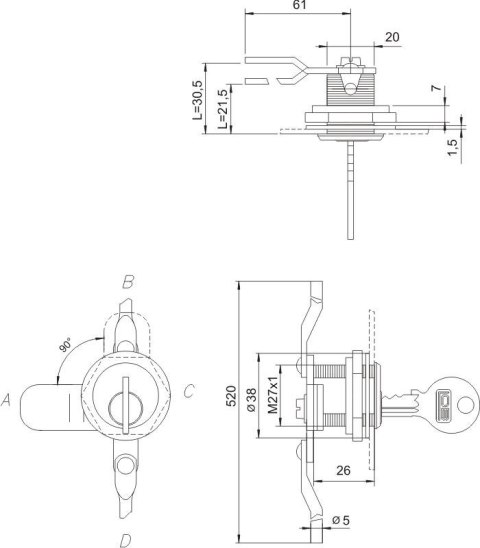 ZAMEK KASETOWY NIKLOWANY ZKT 31 A-1