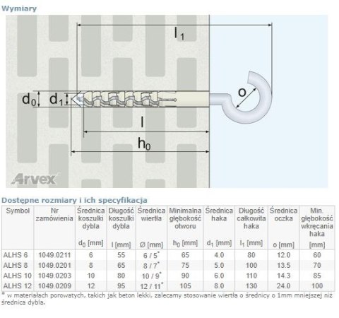 DYBEL PRZEDŁUŻANY Z HAKIEM SUFITOWYM ALHS 12MM