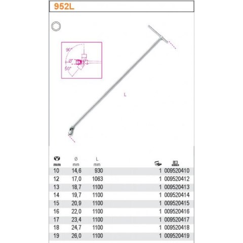 KLUCZ NASADOWY DŁUGI SZEŚCIOKĄTNE TYPU T 19MM BETA 952L