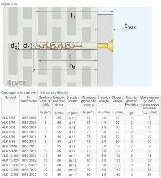 DYBEL PRZEDŁUŻANY ŁEB Z NACIĘCIEM KRZYŻOWYM ALK 10/120MM