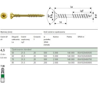 WKRĘT DO PODŁÓG OCYNK ŻÓŁTY TXTG VG 4.5*50MM SPAX