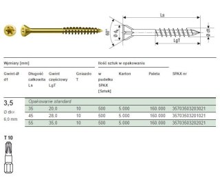 WKRĘT DO PODŁÓG/DESEK OCYNK ŻÓŁTY TX 3.5*45MM SPAX
