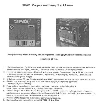 WKRĘT MEBLOWY DO ŁĄCZENIA PŁYT 4.0*33MM SPAX