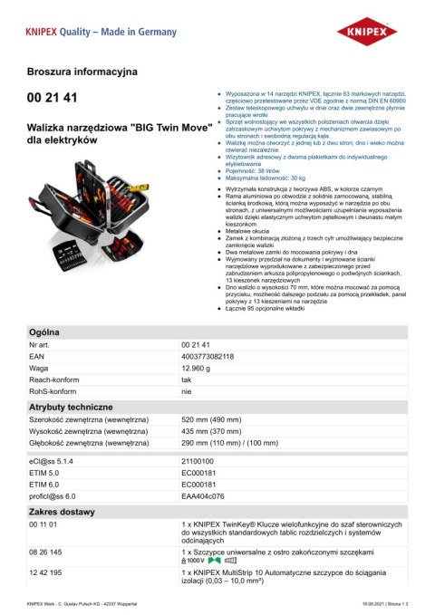 WALIZKA NARZĘDZIOWA 'BIG TWIN MOVE' DLA ELEKTRYKÓW 63-CZĘŚCI