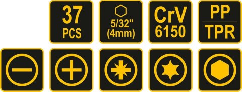 ZESTAW KOŃCÓWEK ŚRUBOKRĘTOWYCH 37SZT. Z UCHWYTEM