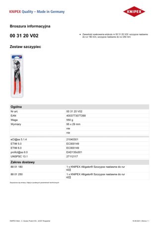 ZESTAW SZCZYPIEC NASTAWNYCH DO RUR ALIGATOR 2SZT.