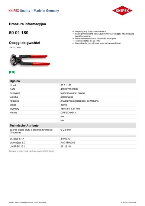 OBCĘGI DO GWOŹDZI 180MM