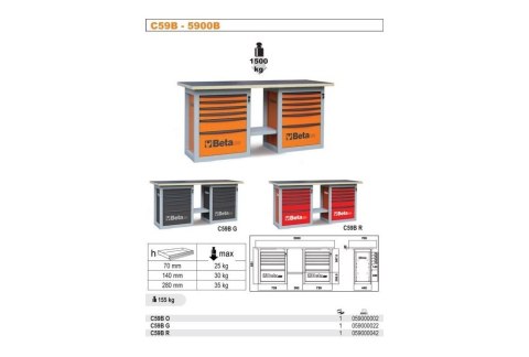 STÓŁ WARSZTATOWY Z DWIEMA SZAFKAMI 5900/C59BG SZARY