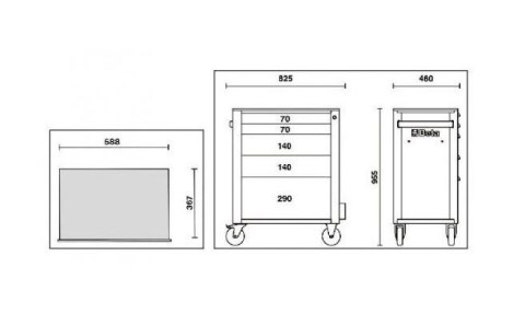 WÓZEK NARZĘDZIOWY Z 5 SZUFLADAMI SZARY. C24S