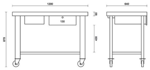 STÓŁ WARSZTATOWY NA KÓŁKACH Z ODPROWADZ.PŁYNÓW POMARAŃCZOWY
