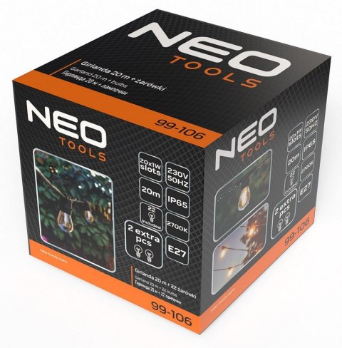 GIRLANDA 20M + 22 ŻARÓWKI FILAMENT