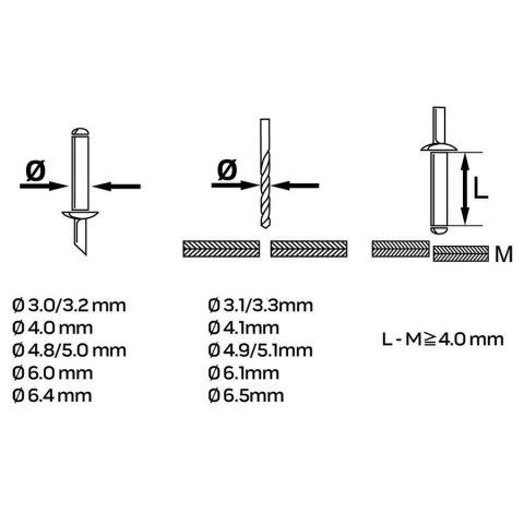 NITOWNICA CZOŁOWA DO NITÓW STALOWYCH I ALUM. 3.2-6.4MM