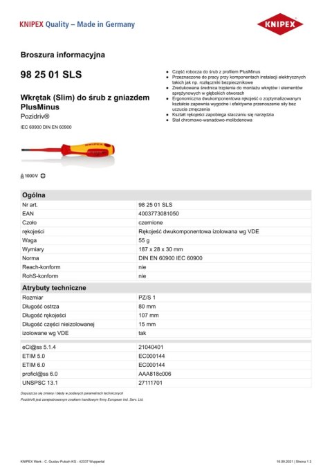 WKRĘTAK POZIDRIV SLIM IZOLACJĄ 100 MM PZ2