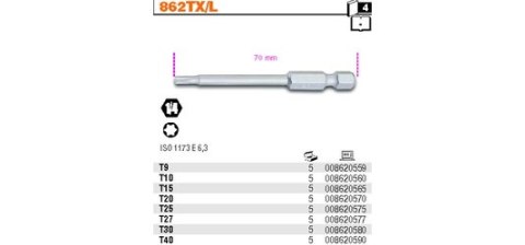 GROT, BIT, KOŃCÓWKA TYPU TORX 1/4' 70MM TX10