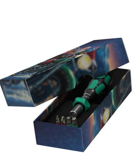 Wera Wkrętak Kraftform z grzechotką i 4 bitami w opakowaniu na prezent